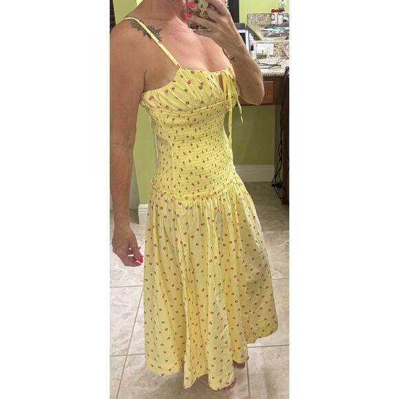 Free People Lavender Daze Dress Small Strawberry Lemon Combo midi yellow New - Picture 2 of 8
